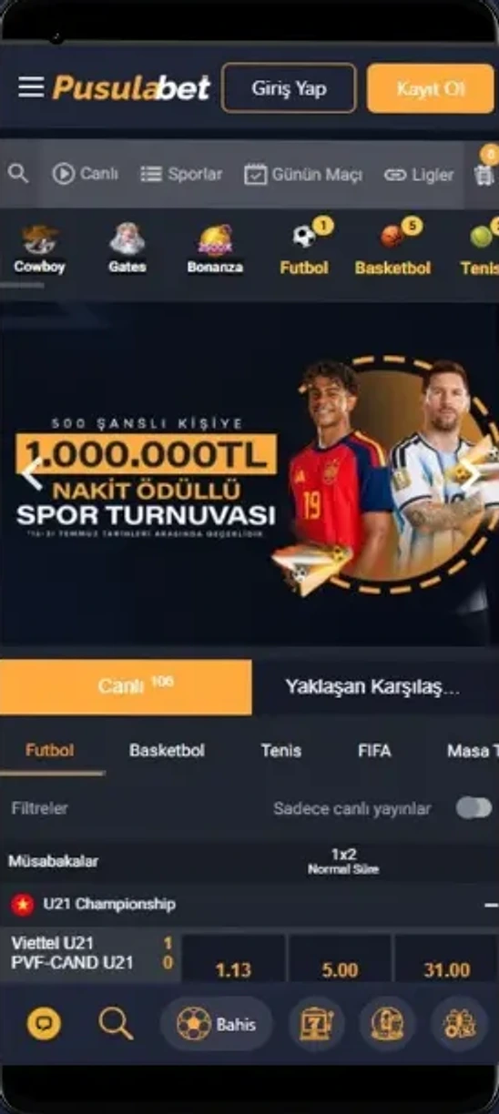 Pusulabet mobil uygulama arayüzü: canlı bahis ve spor bültenleri